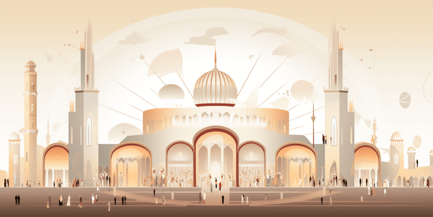 Harmonious and serene image representing a unified congregation engaged in Jummah prayers, symbolizing spiritual elevation, divine blessings, and the sacred essence of this significant practice in Islam.