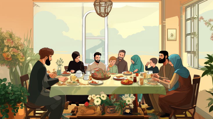 muslim family stays together and has lunch