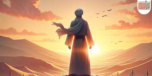 An inspiring scene of a figure standing atop a hill at sunrise, symbolizing hope and freedom, with broken chains at their feet, against a backdrop of the desert meeting the dawn sky.